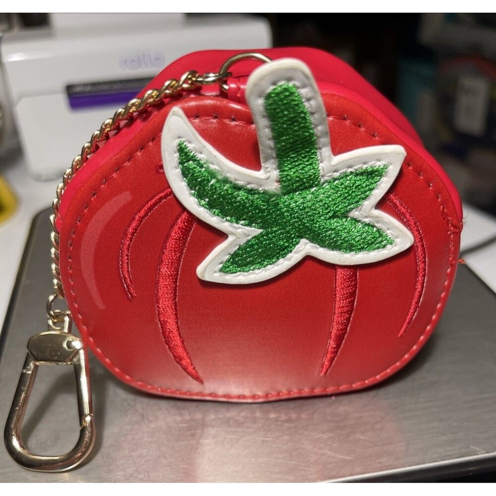 Tomato Bag Charm ONLY by Living Royal Green Leaf Appliqué Zip Close on Bottom